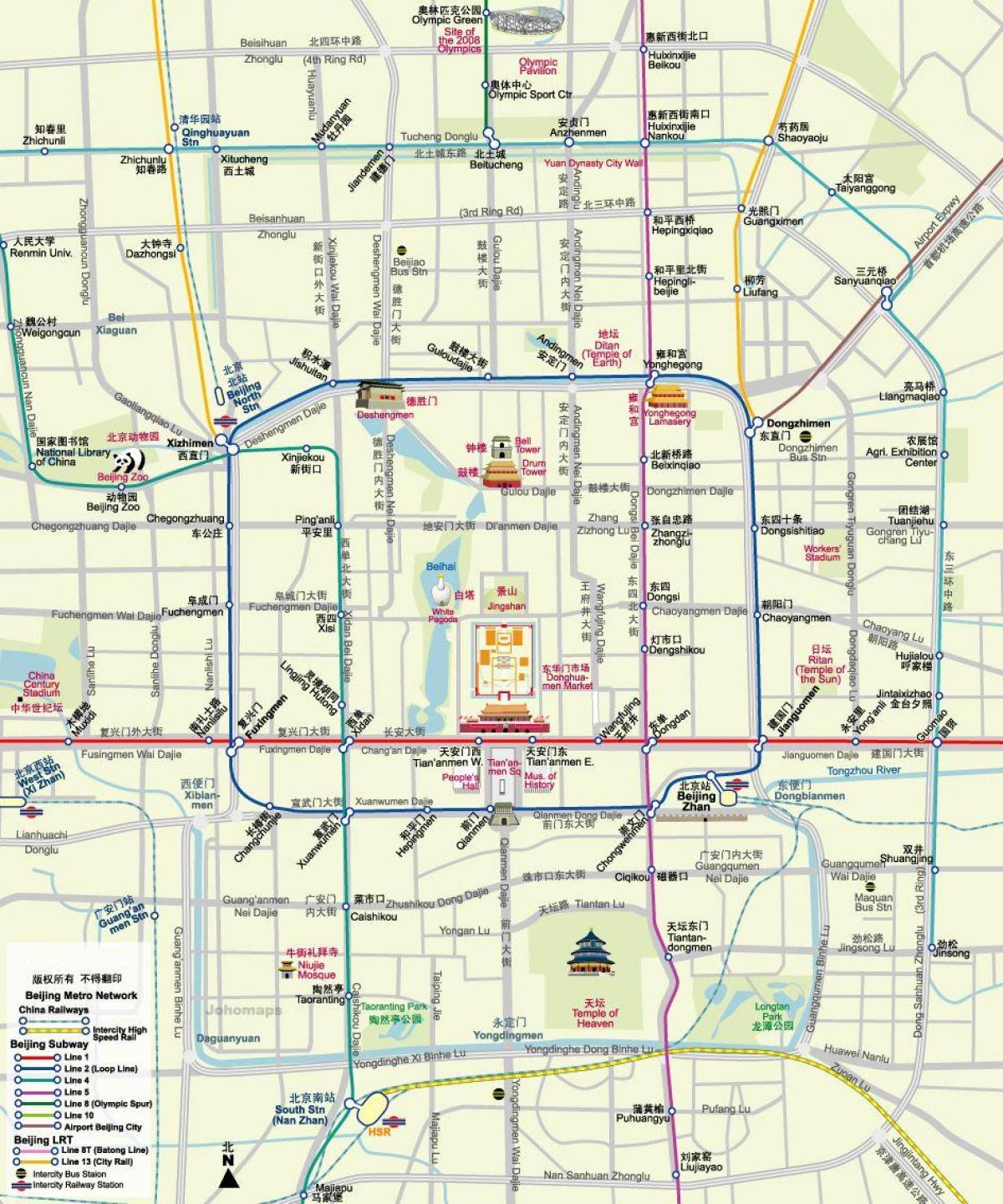 Mapa dos passeios a pé em Pequim (Pequim)